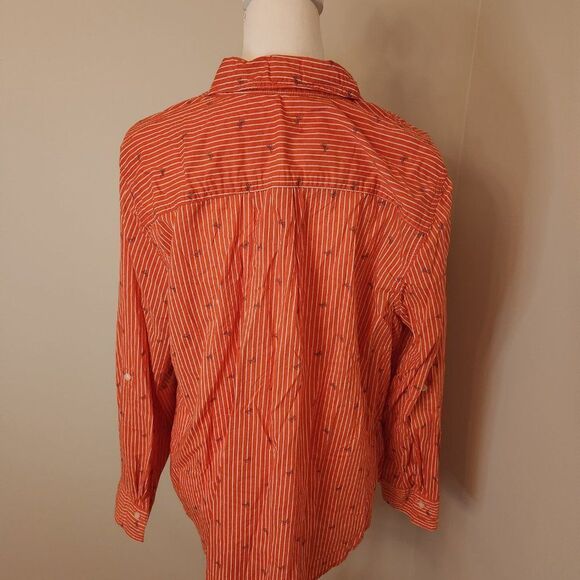 Orange and White Striped St. John's Bay Button Down with Small Butterflies - Picture 7 of 8